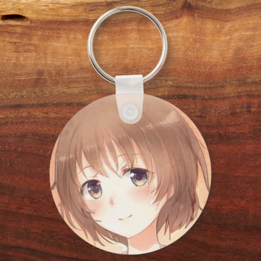 アニメの甘い茶色の髪の女の子キーチェーン キーホルダー (正面)