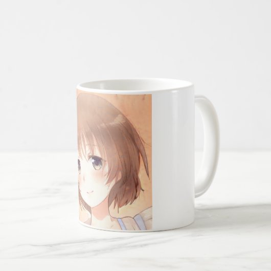 アニメの甘い茶色の髪の少女 コーヒーマグカップ (正面右)