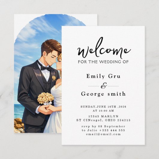 アニメの結婚式招待状です セーブザデート (正面/裏面)