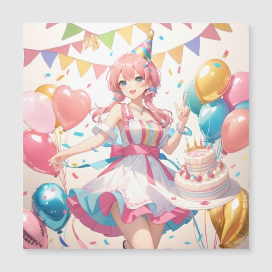 アニメの誕生日  マグネット招待状 (正面)