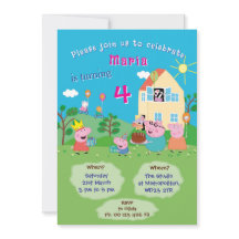 アニメの豚のテーマの招待状。子供の誕生日パーティー。
