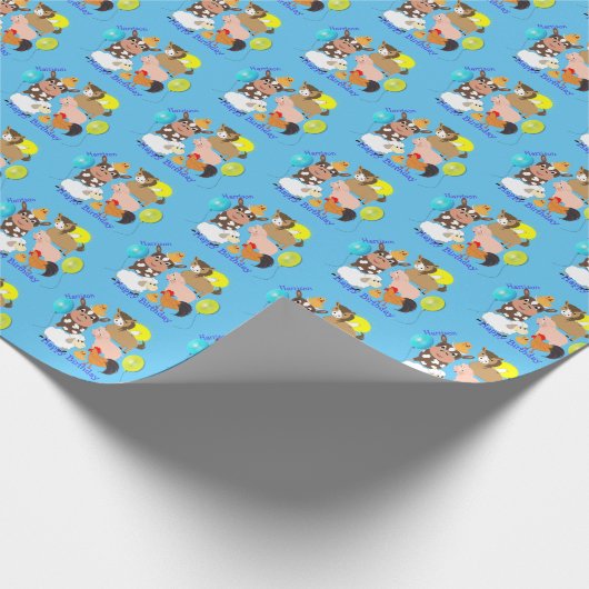 アニメの農家動物カワイパーソナライズされたト誕生日 ラッピングペーパー (角)