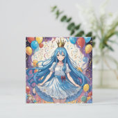 アニメの青い女の子の誕生日パーティーの招待状 招待状 (スタンド正面)