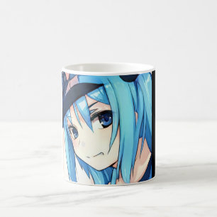 アニメの青い毛の女の子の青い目コーヒーマグ コーヒーマグカップ