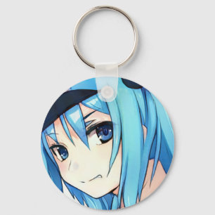 アニメの青い髪の女の子の青い目 キーホルダー