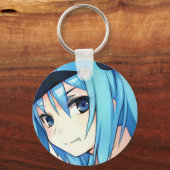アニメの青い髪の女の子の青い目 キーホルダー (正面)