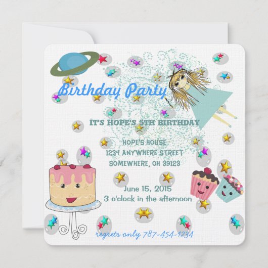 アニメの魔法の日 招待状 誕生日パーティー (正面)