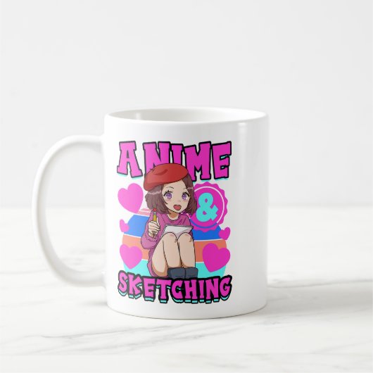 アニメやスケッチかわいいに気を取られる コーヒーマグカップ (左)