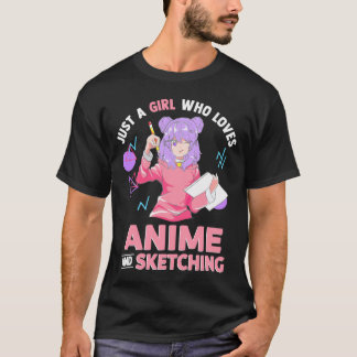 アニメやスケッチが大好きな女の子だけのスケッチ Tシャツ