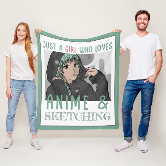 アニメやスケッチが大好きな女の子 フリースブランケット (インサイチュ)