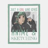 アニメやスケッチが大好きな女の子 フリースブランケット (正面)