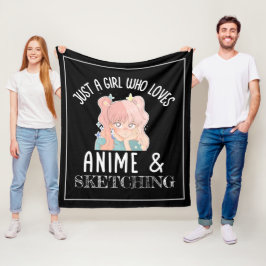 アニメやスケッチが大好きな女の子 フリースブランケット