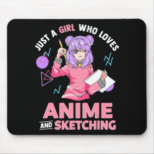 アニメやスケッチが大好きな女の子 マウスパッド