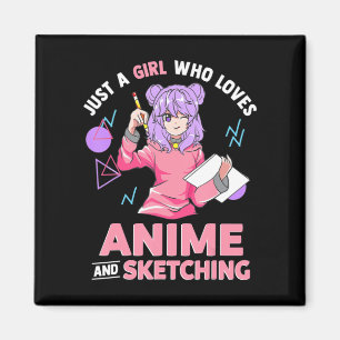 アニメやスケッチが大好きな女の子 マグネット