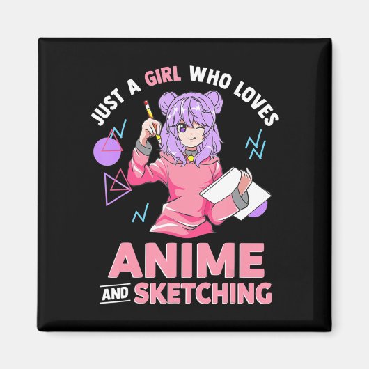 アニメやスケッチが大好きな女の子 マグネット (正面)