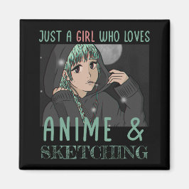 アニメやスケッチが大好きな女の子 マグネット