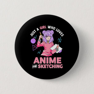 アニメやスケッチが大好きな女の子 缶バッジ