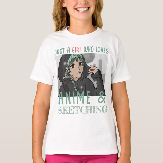 アニメやスケッチが大好きな女の子 Tシャツ (正面)