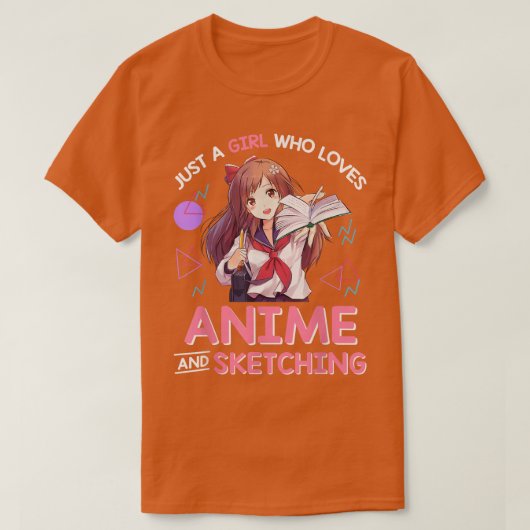 アニメやスケッチが大好きな女の子 Tシャツ (デザイン正面)