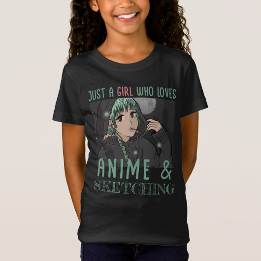 アニメやスケッチが大好きな女の子 Tシャツ (正面)