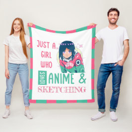アニメやスケッチが好きな女の子 フリースブランケット