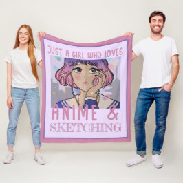 アニメやスケッチが好きな女の子 フリースブランケット