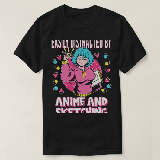 アニメやスケッチに簡単に気を取られる Tシャツ (デザイン正面)