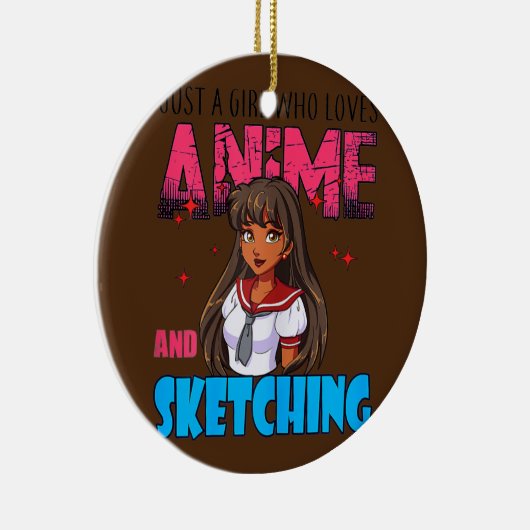 アニメやスケッチのかわいいが大好きな女の子 セラミックオーナメント (右)