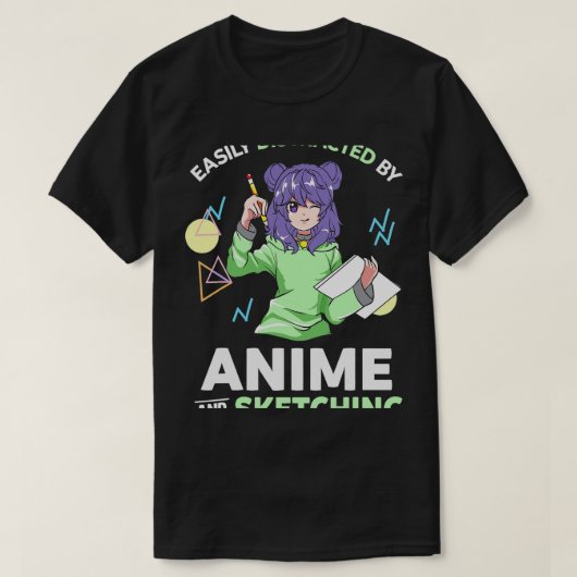 アニメやスケッチのアニメティーに簡単に気を取られる Tシャツ (デザイン正面)