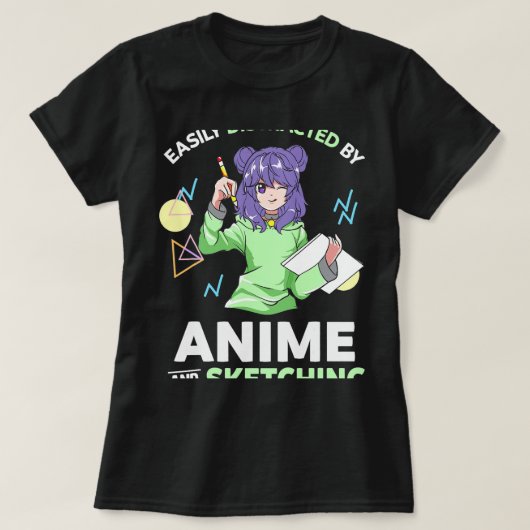 アニメやスケッチのアニメティーに簡単に気を取られる Tシャツ (デザイン正面)