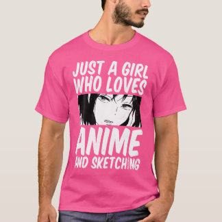 アニメやスケッチのファンアートが大好きな女の子 Tシャツ
