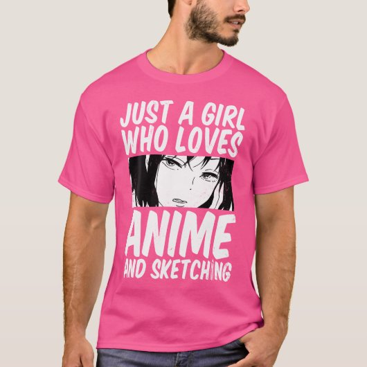 アニメやスケッチのファンアートが大好きな女の子 Tシャツ (正面)