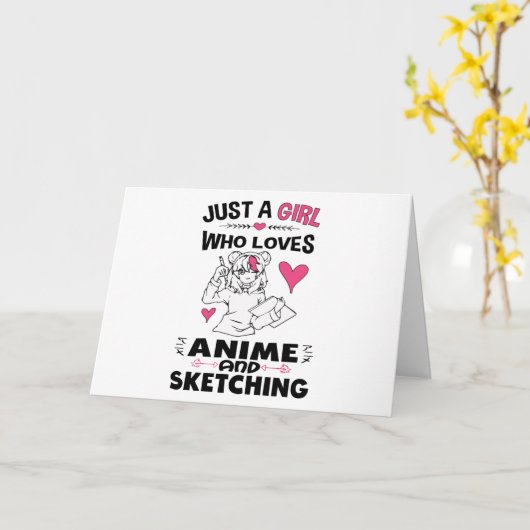 アニメやスケッチの女の子が大好きな女の子 カード (黄色い花)