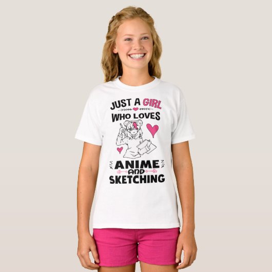 アニメやスケッチの女の子が大好きな女の子 Tシャツ (正面フル)