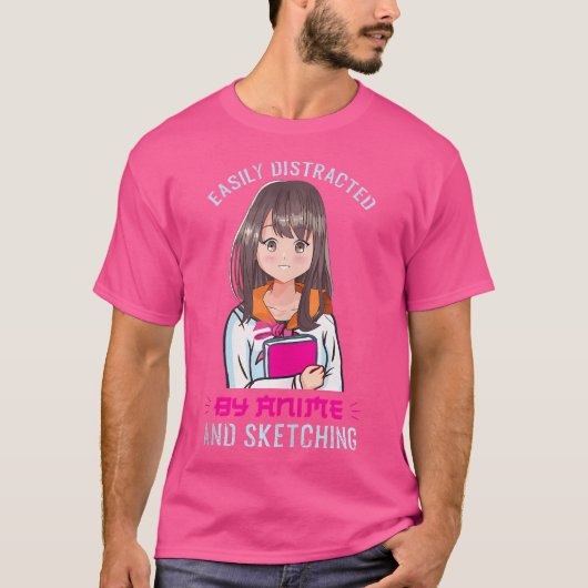 アニメやスケッチの女の子アニメーションに簡単に気を取られる Tシャツ (正面)