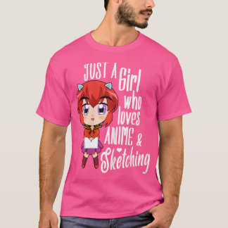 アニメやスケッチを愛する女の子だけのアニメガール Tシャツ