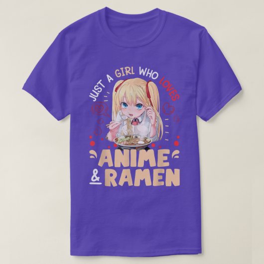 アニメやラーメンが大好きなジャパニーズの女の子 Tシャツ (デザイン正面)