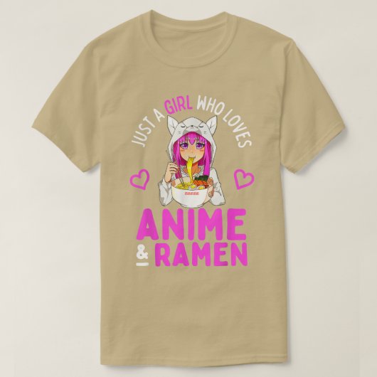 アニメやラーメンが大好きな女の子日本人 Tシャツ (デザイン正面)