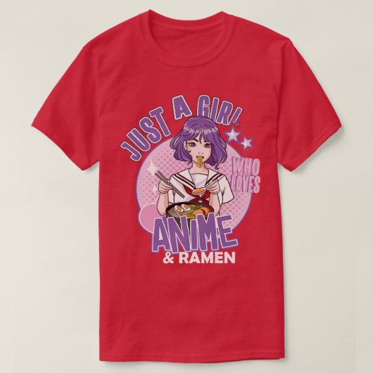 アニメやラーメンを愛する女日本のの子 Tシャツ (デザイン正面)