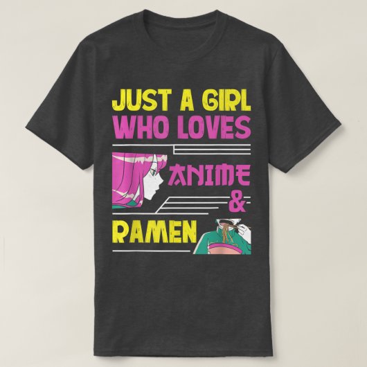 アニメやラーメンを愛する女10代のの子 Tシャツ (デザイン正面)