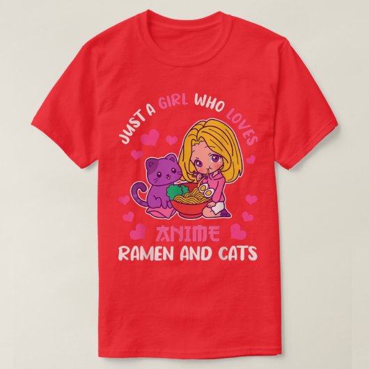 アニメやラーメン、猫が大好きな女の子だけ – E-Gi Tシャツ (デザイン正面)