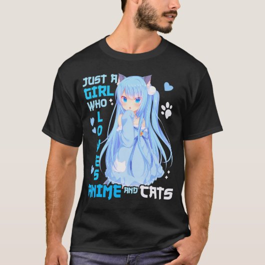 アニメや猫かわいいが大好きな女おもしろいの子 Tシャツ (正面)
