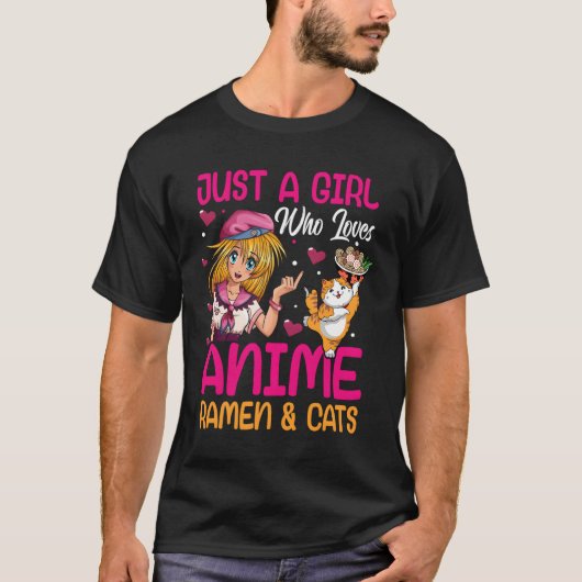 アニメや猫が大好きな女の子かわいいマ Tシャツ (正面)