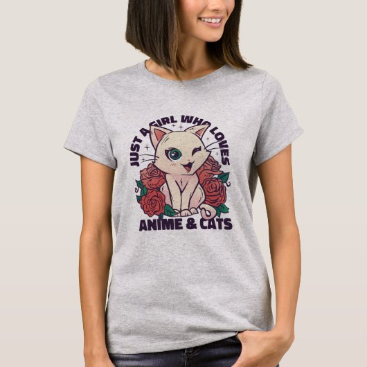 アニメや猫が大好きな女の子 Tシャツ (正面)