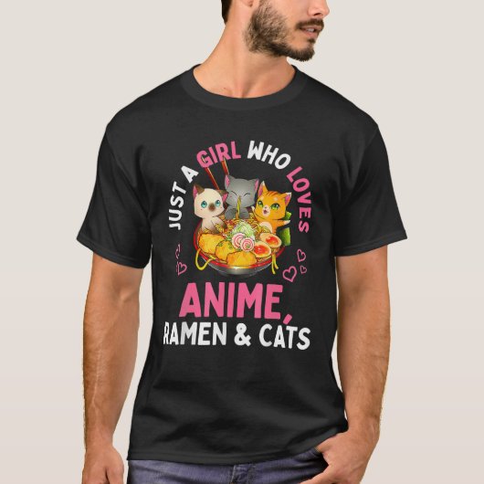 アニメや猫のかわいいが大好きな少女 Tシャツ (正面)