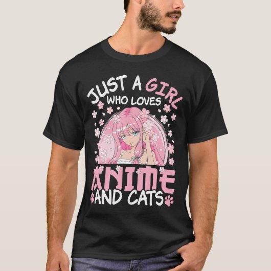 アニメや猫を愛する女日本のの子 Tシャツ (正面)