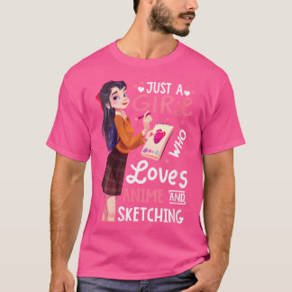 アニメや絵を愛する女の子だけで女性のためにスケッチする Tシャツ