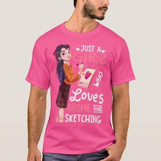 アニメや絵を愛する女の子だけで女性のためにスケッチする Tシャツ (正面)