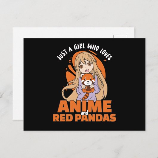 アニメや赤いパンダのかわいいが大好きな女の子 ポストカード (正面/裏面)