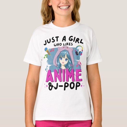 アニメやJガールが好きな女ポップ・アートのの10代の子 Tシャツ (正面)